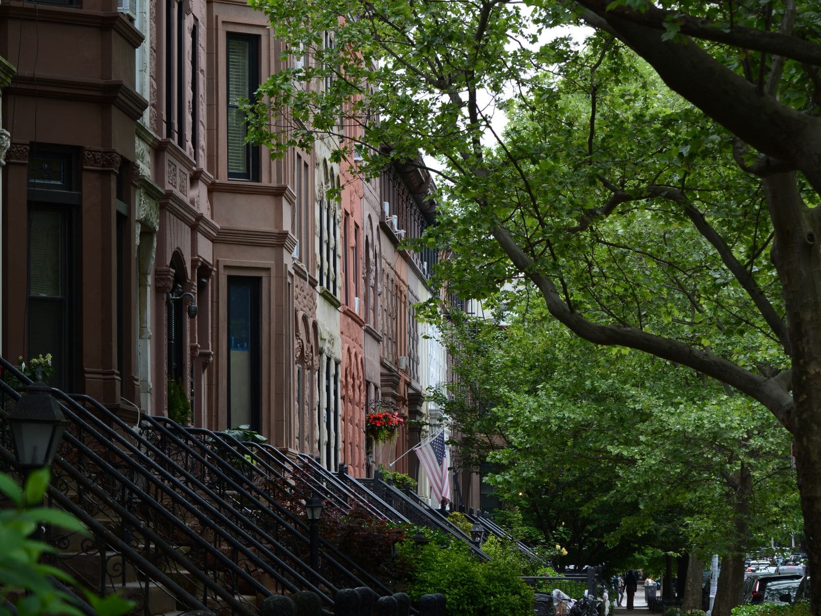 Tree-lined Upper West Side street with brownstone stoops